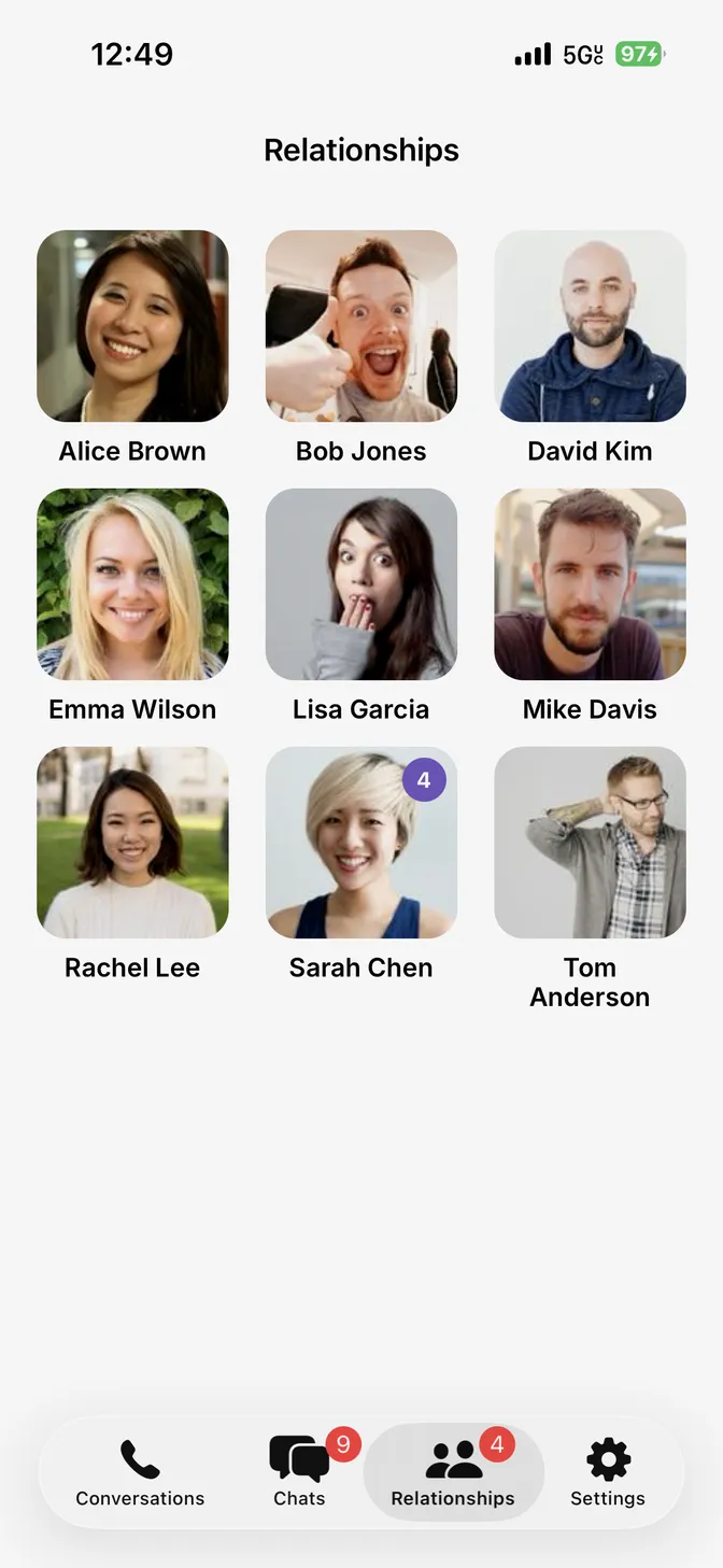 Relationships screen